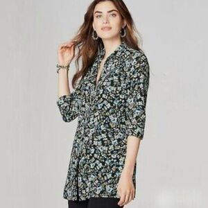 J. Jill Black Floral Button Front Layered Tunic Size Small Petite